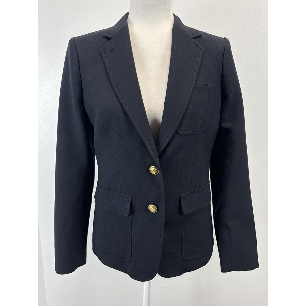 J. Crew Rhodes Blazer Jacket Sz 6 Womens Navy Gold Buttons 100% Wool Classic